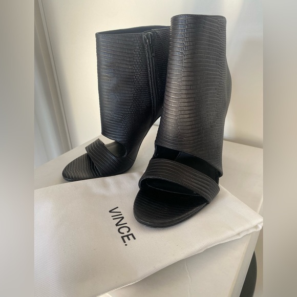 Vince Sansa Gray Leather Open Toe Heel Booties 9 M New - Picture 7 of 8